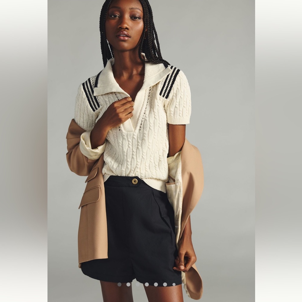 Maeve Cable-Knit Polo Sweater Tee